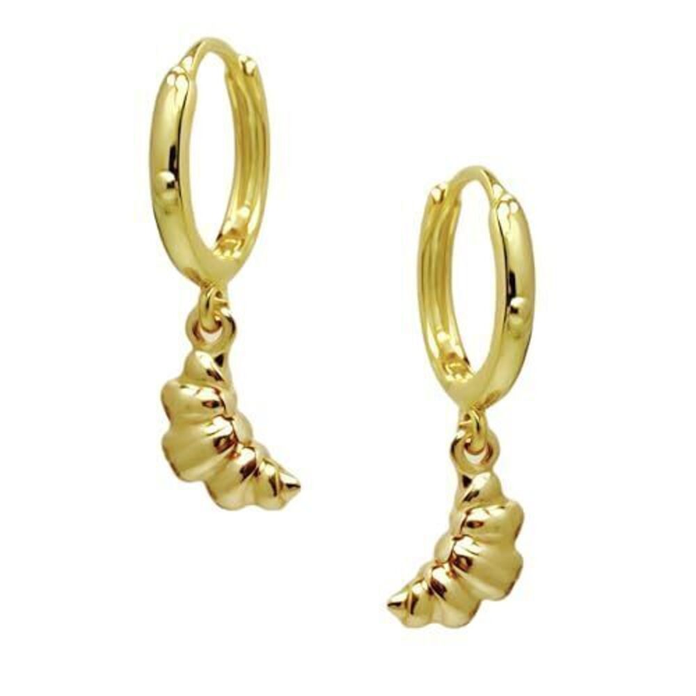 2480 Fun Cute Croissant Huggie Hoop Earrings, 18k Gold Plated Dainty Food